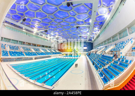 --FILE--Interior view of the National Aquatic Center or 'Water Cube' in Beijing, China, 19 November 2016.   The 2008 Beijing Olympic Games' icon venue Stock Photo