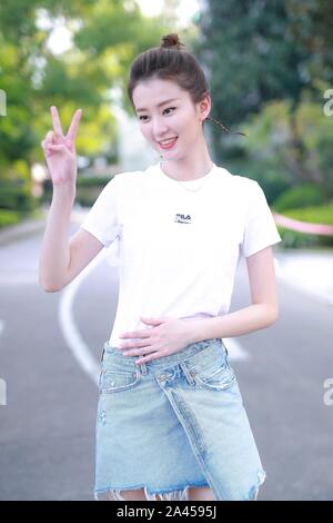 Chinese actress Qiao Xin, also known as Bridgette Qiao, poses before attending a press conference to release Huawei x Gentle Monster smart glasses in Stock Photo