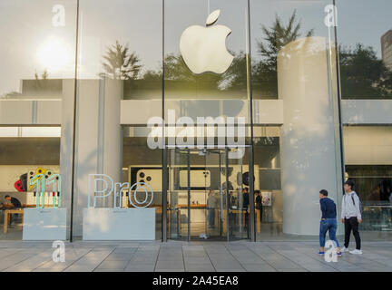 Because of the launch of new version of iPhone, Apple lovers line up before an Apple retail store opens to be the first experience iPhone 11 in Beijin Stock Photo