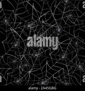 Poisonous Spider Seamless Pattern on Black Background Stock Vector