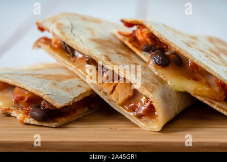 Chicken And Black Beans Quesadillas With Cheese And Salsa Stock Photo