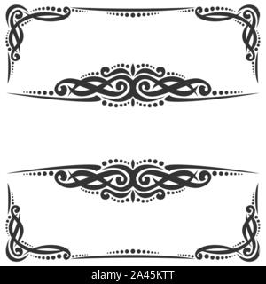 Vector decorative black frames on white, ornate decoration with flourishes for wedding invitation, vintage filigree dividers with curls and dots, bord Stock Vector