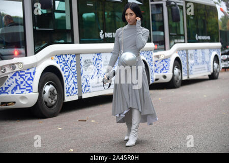 South Korean hip-hop dancer and choreographer Kim Hye Rang or Lia Kim poses for street snaps during the Marine Serre Womenswear Spring/Summer 2020 sho Stock Photo