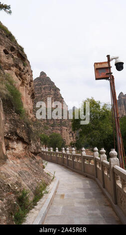 The road landscape view in Bingling Temple Lanzhou Gansu, China. UNESCO World Heritage Site. Stock Photo