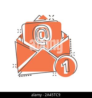 Mail envelope icon in comic style. Email message vector cartoon illustration pictogram. Mailbox e-mail business concept splash effect. Stock Vector