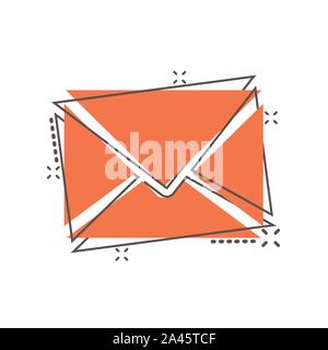 Mail envelope icon in comic style. Email message vector cartoon illustration pictogram. Mailbox e-mail business concept splash effect. Stock Vector