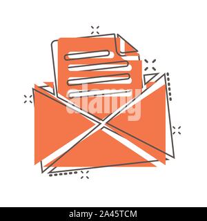 Mail envelope icon in comic style. Email message vector cartoon illustration pictogram. Mailbox e-mail business concept splash effect. Stock Vector