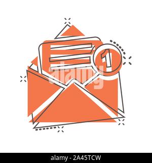 Mail envelope icon in comic style. Email message vector cartoon illustration pictogram. Mailbox e-mail business concept splash effect. Stock Vector