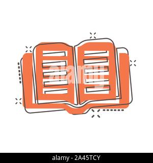 Vector cartoon open book icon in comic style. Text book concept illustration pictogram. Education library business splash effect concept. Stock Vector