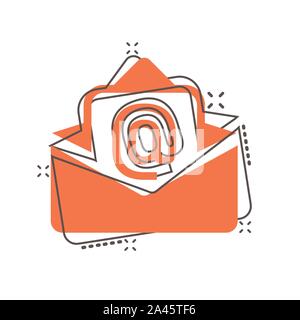 Mail envelope icon in comic style. Email message vector cartoon illustration pictogram. Mailbox e-mail business concept splash effect. Stock Vector