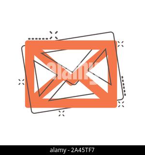 Mail envelope icon in comic style. Email message vector cartoon illustration pictogram. Mailbox e-mail business concept splash effect. Stock Vector