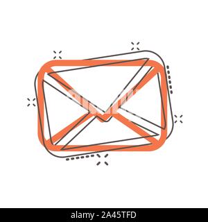 Mail envelope icon in comic style. Email message vector cartoon illustration pictogram. Mailbox e-mail business concept splash effect. Stock Vector