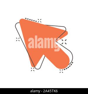Computer mouse cursor icon in comic style. Arrow cursor vector cartoon illustration pictogram. Mouse aim business concept splash effect. Stock Vector