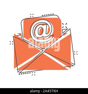 Mail envelope icon in comic style. Email message vector cartoon illustration pictogram. Mailbox e-mail business concept splash effect. Stock Vector