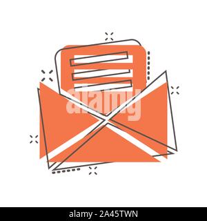 Mail envelope icon in comic style. Email message vector cartoon illustration pictogram. Mailbox e-mail business concept splash effect. Stock Vector