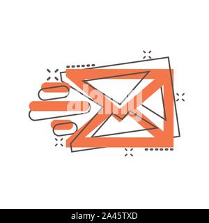 Mail envelope icon in comic style. Email message vector cartoon illustration pictogram. Mailbox e-mail business concept splash effect. Stock Vector