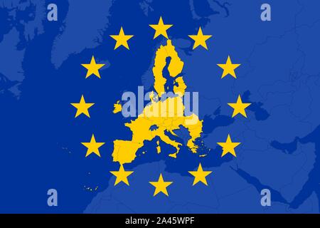 Flag of the European Union with the EU-member countries highlighted in yellow. Post brexit. Stock Vector