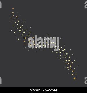 Confetti from gold stars. Decoration design element. Wavy stardust path. Vector illustration isolated on black background Stock Vector