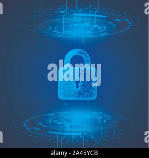 Internet security. Cyber data defense or information protection concept. Firewall or other software or network security. Blue abstract technology back Stock Vector