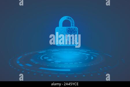 Cyber Security Concept. Closed digital padlock on future technology background. Online data protection. Vector illustration