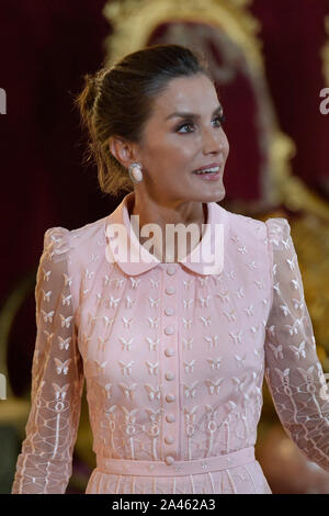 Madrid, Spain. 12th Oct, 2019. Spanish Queen Letizia attends the National day reception al the Royal Palace in Madrid, Spain on October12, 2019. Credit: Jimmy Olsen/Media Punch ***No Spain***/Alamy Live News Credit: MediaPunch Inc/Alamy Live News Stock Photo