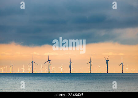 Gwynt y Mor windfarm off the North Wales coast at Colwyn Bay Stock Photo