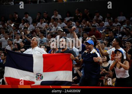 Fans for Dominican National Basketball Team cheer at the stand at the second round of Group F Germany vs Dominican Republic 2019 FIBA Basketball World Stock Photo