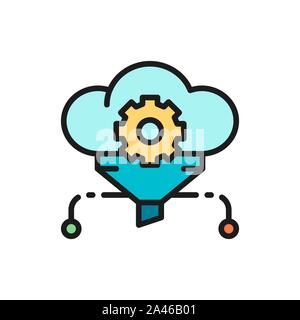 Cloud filter, big data, service database flat color line icon. Stock Vector