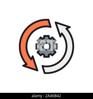 Gear wheel with two arrow, process, system update flat color line icon. Stock Vector