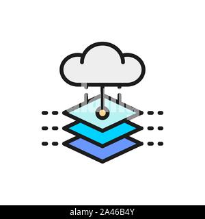 Cloud with artificial intelligence server, database, big data color line icon. Stock Vector