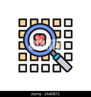 Computer virus search, security system flat color line icon. Stock Vector