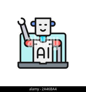 Chatbot, customer service robot, artificial intelligence flat color line icon. Stock Vector