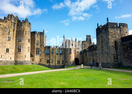 Looking towards the Lion Arch entrance of Alnwick Castle Northumberland UK Stock Photo