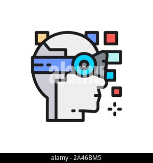 Robot, artificial intelligence, virtual reality helmet flat color line icon. Stock Vector