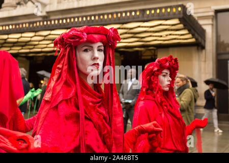 Marble Arch, London, UK. 12th Oct, 2019. Environmental funeral procession, Strength in Grief, organised by Extinction Rebellion. The march is to express profound grief for extinction. Protesters march from Marble Arch, along Oxford Street to Russell Square. Penelope Barritt/Alamy Live News