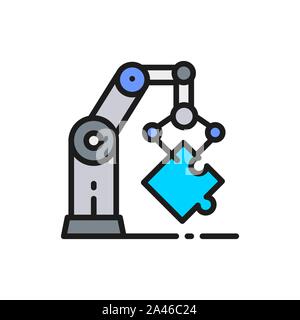 Robotic hand manipulator, industrial mechanical arm flat color line icon. Stock Vector