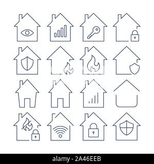 Houses vector icons set. Set of icons in the form of houses. Lines icons. EPS 10 Stock Vector