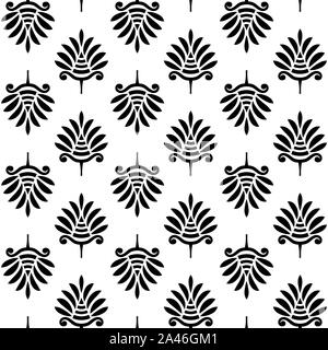 Geometric floral abstract seamless pattern. Linear motif background. Monochrome decoration design Stock Photo
