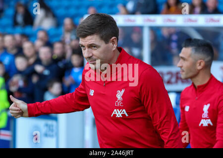 12 October 2019, Ibrox Stadium, Glasgow,  UK. Ibrox football stadium, the home of Glasgow Rangers football club hosted a match between Rangers Legends (retired and ex-players) versus Liverpool Legends (retired and ex-players) with ALEX McLEISH (ex Scotland manager) as the manger of Rangers and IAN RUSH MBE (former Liverpool forward) as the manager of Liverpool. STEVEN GERRARD, who has played for Liverpool and is the current manager of Rangers will be playing for both teams at some time during the match. Credit: Findlay / Alamy News Stock Photo