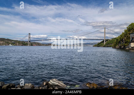 The Askoy suspension bridge outside of Bergen, Norway connecting the mainland with Askøy island. Stock Photo