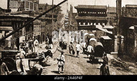 An old magazine illustration showing a street scene in Peking 