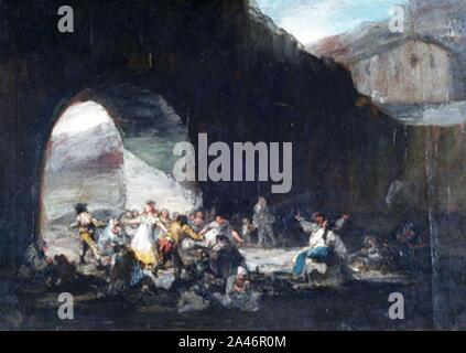 Fiesta popular bajo un puente por Francisco de Goya. Stock Photo