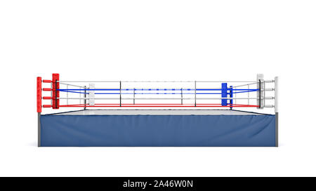 3d rendering of an empty boxing ring in front view isolated on white background. Professional boxing. Sports and recreation. Fighting competition. Stock Photo