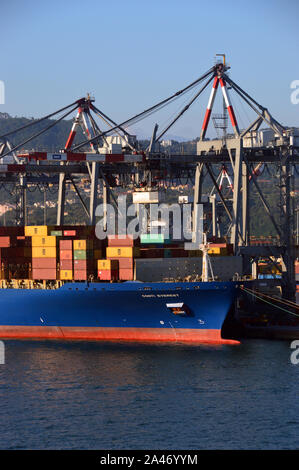 The Conti Everest Container Ship being Loaded at the Harbour in La Spezia, Italy, EU. Stock Photo