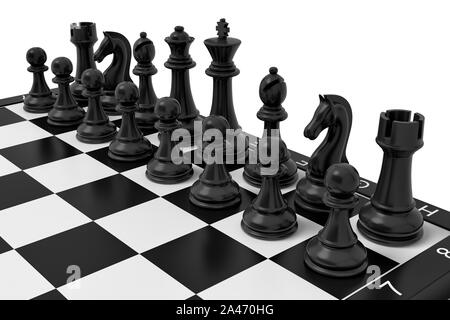 3d Rendering Of Black Chess Pieces Strategically Positioned On A