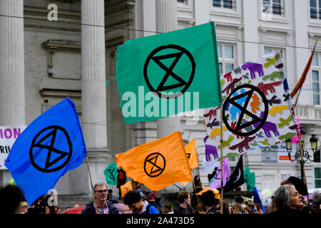 Brussels, Belgium. 12th October 2019.Climate activists gather near the Royal Palace during the Extinction Rebellion protest. Credit: ALEXANDROS MICHAILIDIS/Alamy Live News Stock Photo