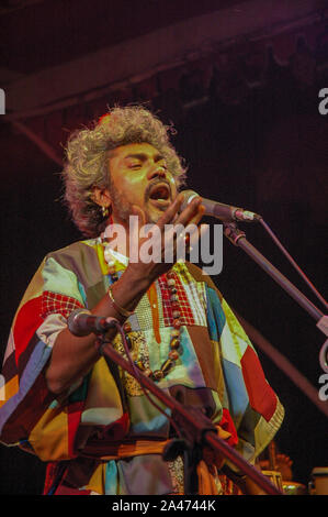 Paban Das Baul performs on a stage. He is known for pioneering traditional Baul music on the international music scene and for establishing a genre of Stock Photo