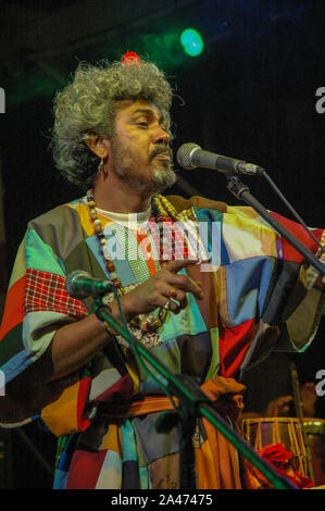 Paban Das Baul performs on a stage. He is known for pioneering traditional Baul music on the international music scene and for establishing a genre of Stock Photo