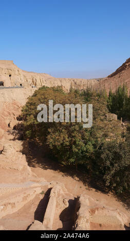 Landscape view of The Bezeklik Thousand Buddha Caves in Turpan Xinjiang Province China. Stock Photo