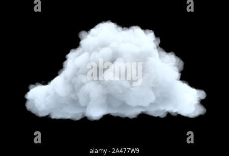 3d rendering of a white bulky cumulus cloud on a black background. Weather and climate. Natural phenomena. Weather observations. Stock Photo